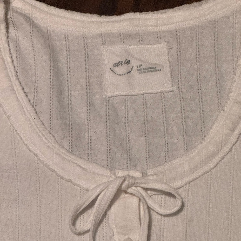 Aerie Sneak Peek Babydoll Short Sleeve Blouse Shirt Women's Small White Boho - Picture 4 of 13
